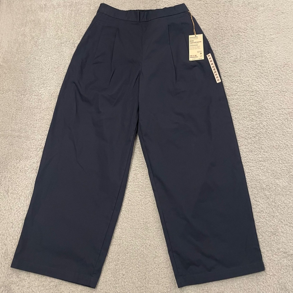 NWT MUJI Wide Tapered Pants Womens M Dark Navy Organic Cotton High Density Twill